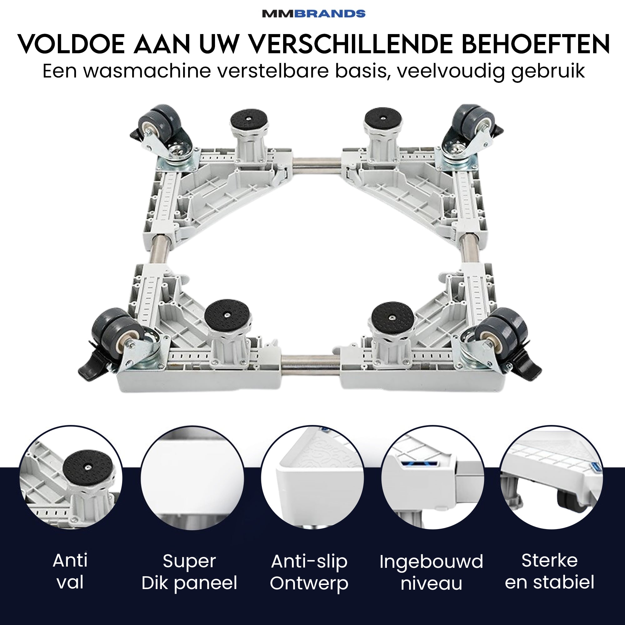 Wasmachine Verhoger op Wieltjes - Witte Pads