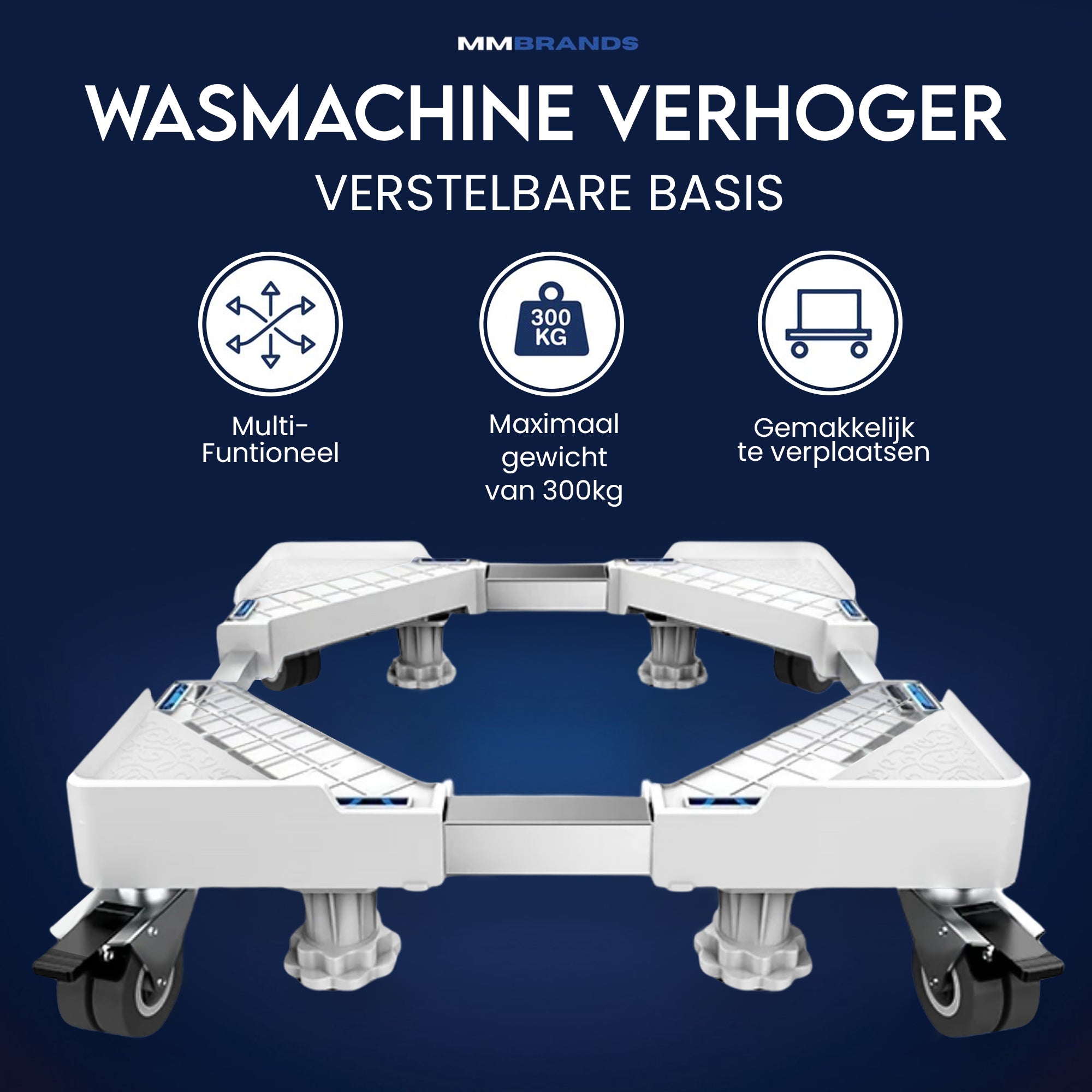 Wasmachine Verhoger op Wieltjes - Witte Pads