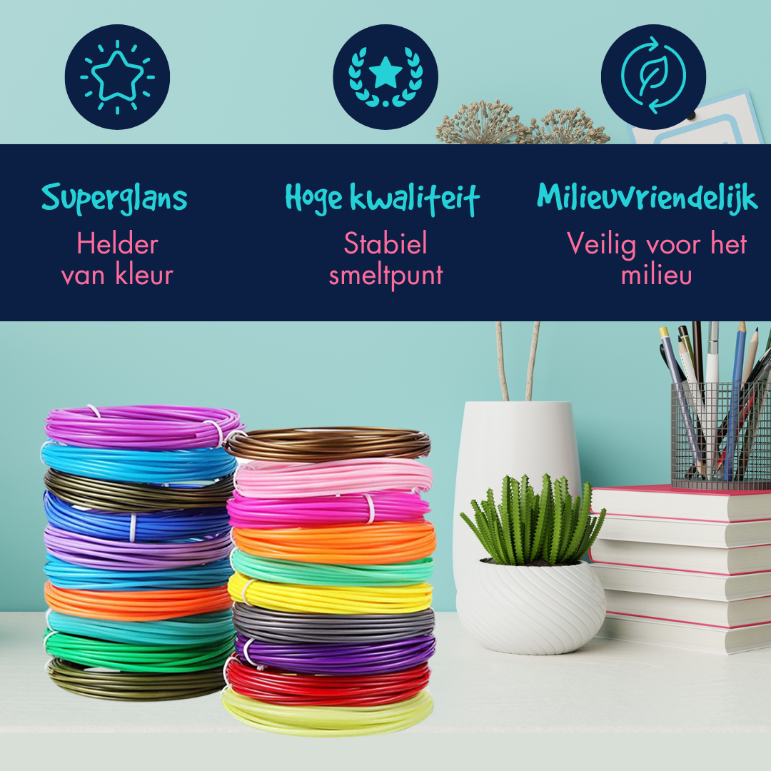 3D Stift Filament Nachfüllung – 100 Meter – 10 Farben – ABS und PLA Filament