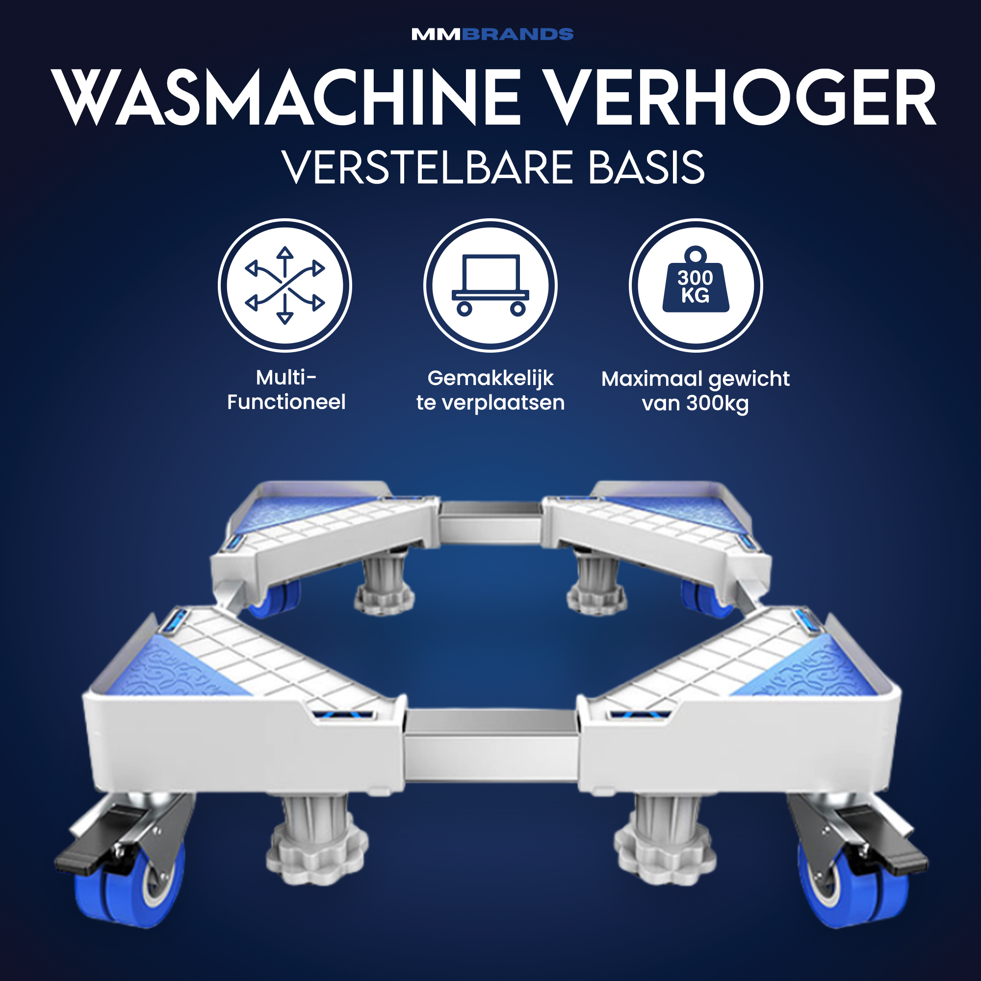 Wasmachine Verhoger op Wieltjes - Blauwe Pads