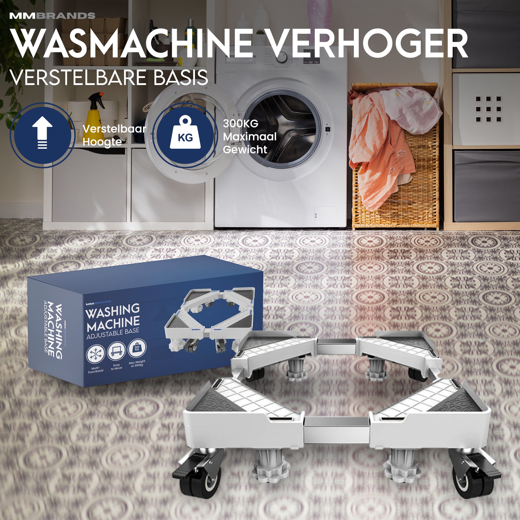 Wasmachine Verhoger op Wieltjes - Zwarte Pads