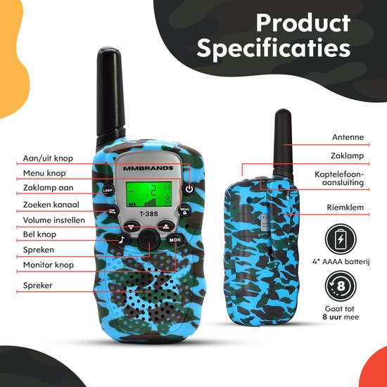 Walkie talkie Set voor Kinderen - 3 Stuks - Groen, Blauw en Geel