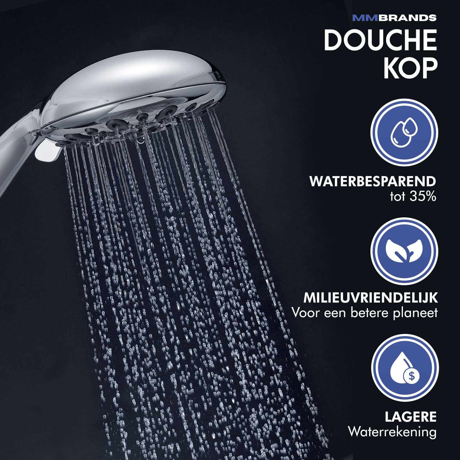 Wassersparender Duschkopf – 6 Positionen – Chrom